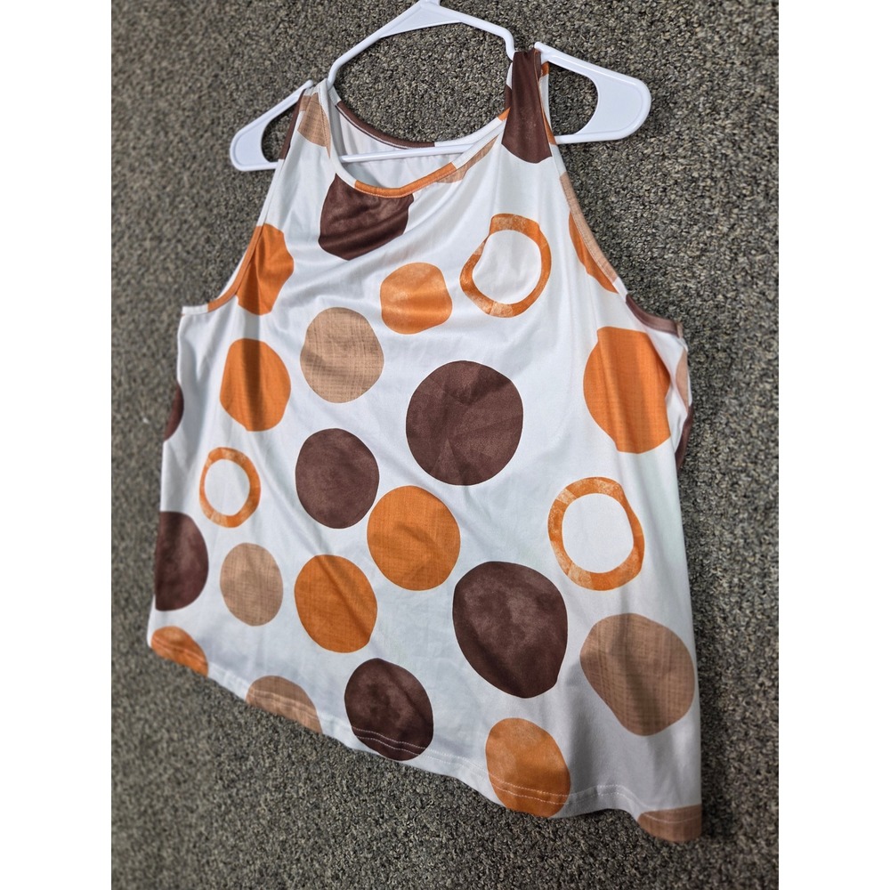 Emery Rose Tank Top Womens 0XL White Brown Orange Polka Dot Print Sleeveless - Picture 3 of 9
